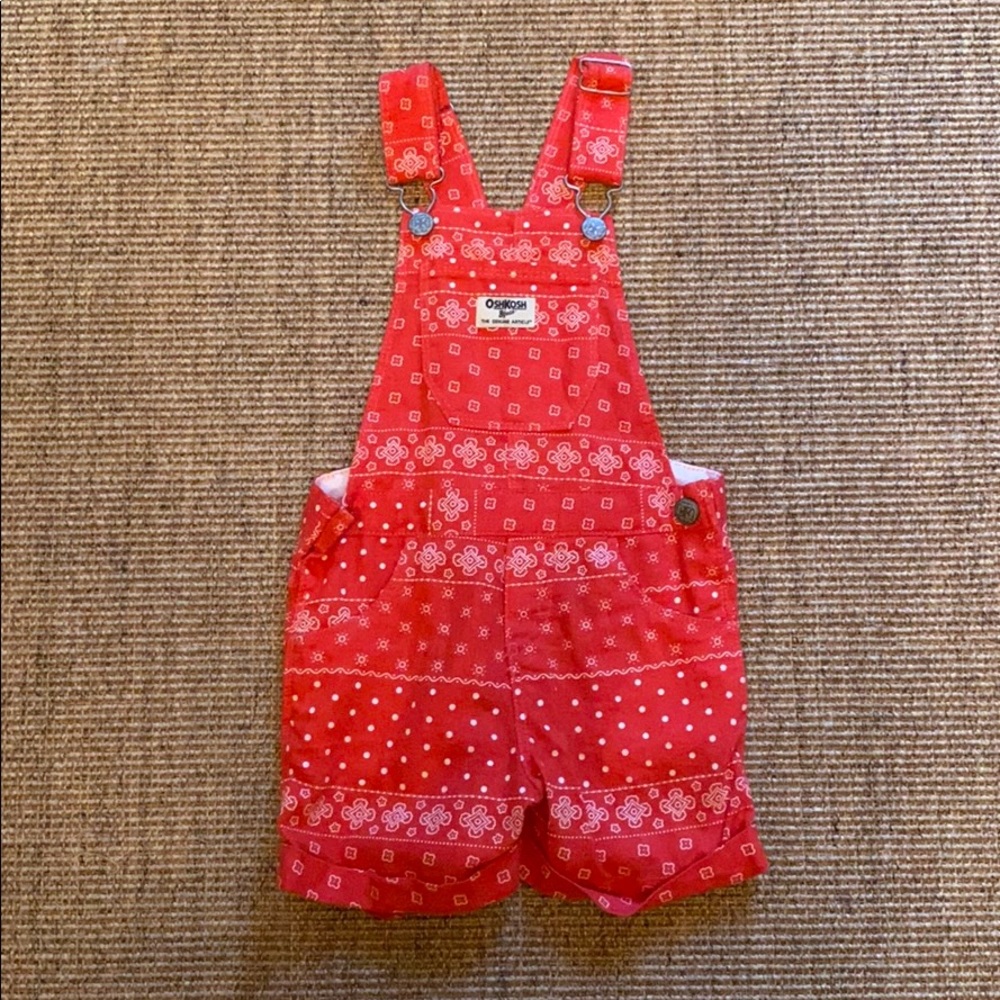 Oshkosh red bandana print short overalls size 3T